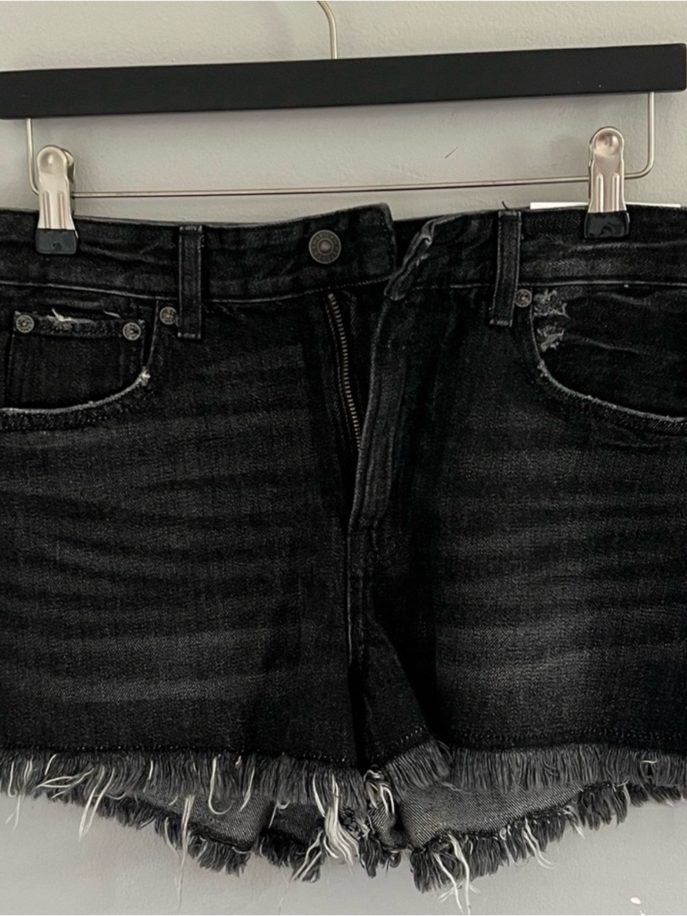 American Eagle Outfitters Black Washed Frayed Hem Denim Shorts